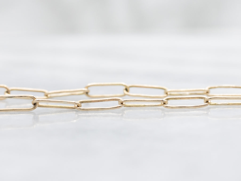 Gold Paperclip Chain Necklace with Diamond Locking Clasp