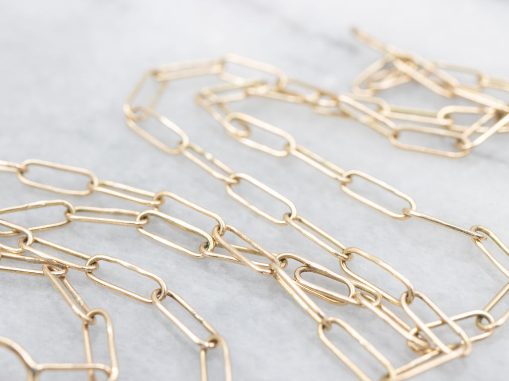 Gold Paperclip Chain Necklace with Diamond Locking Clasp