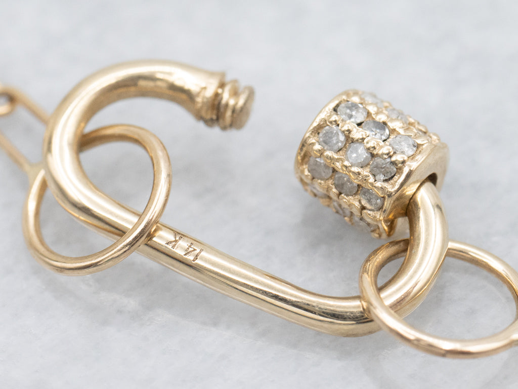 Gold Paperclip Chain Necklace with Diamond Locking Clasp