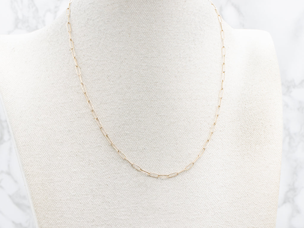Gold Paperclip Chain Necklace with Diamond Locking Clasp