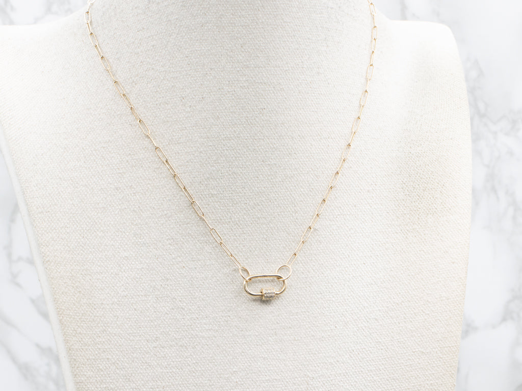 Gold Paperclip Chain Necklace with Diamond Locking Clasp