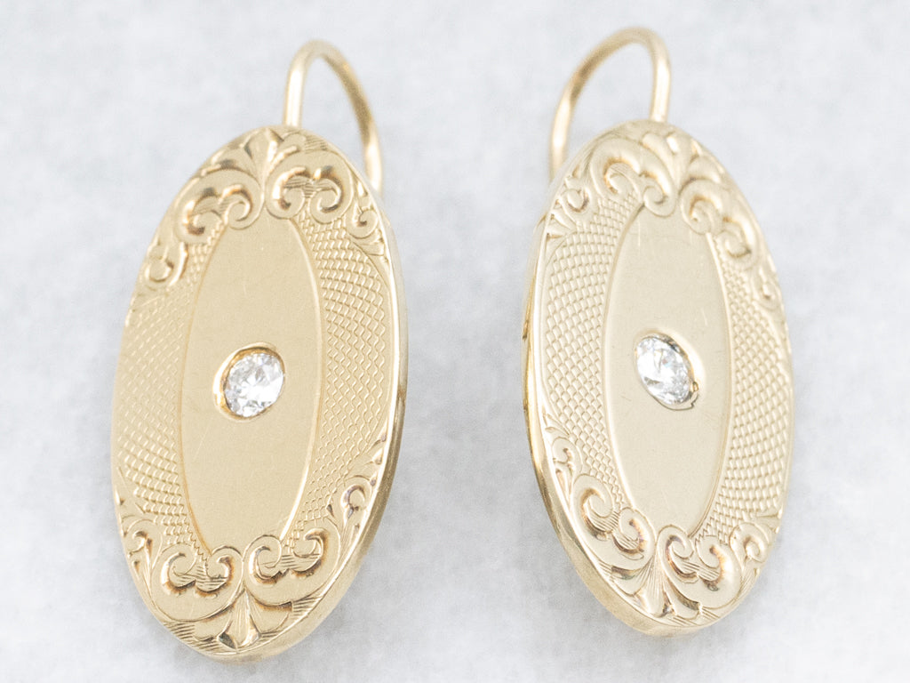Engraved Gold and Diamond Cufflink Conversion Earrings