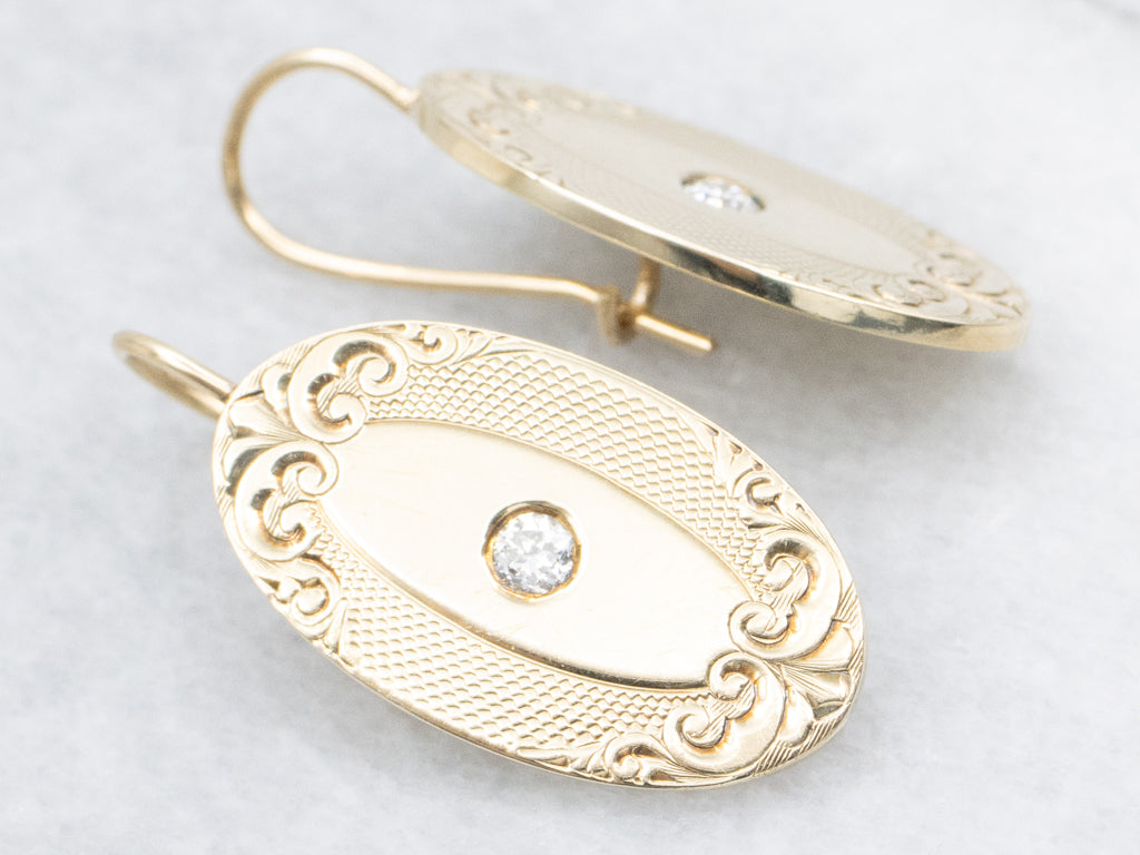 Engraved Gold and Diamond Cufflink Conversion Earrings