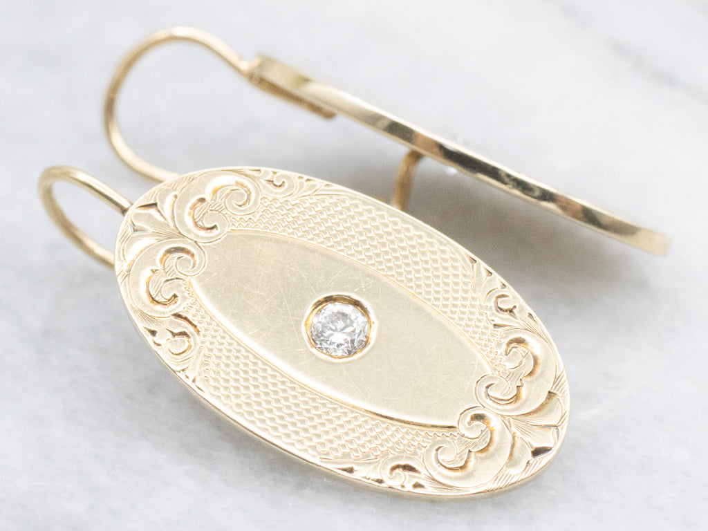 Engraved Gold and Diamond Cufflink Conversion Earrings