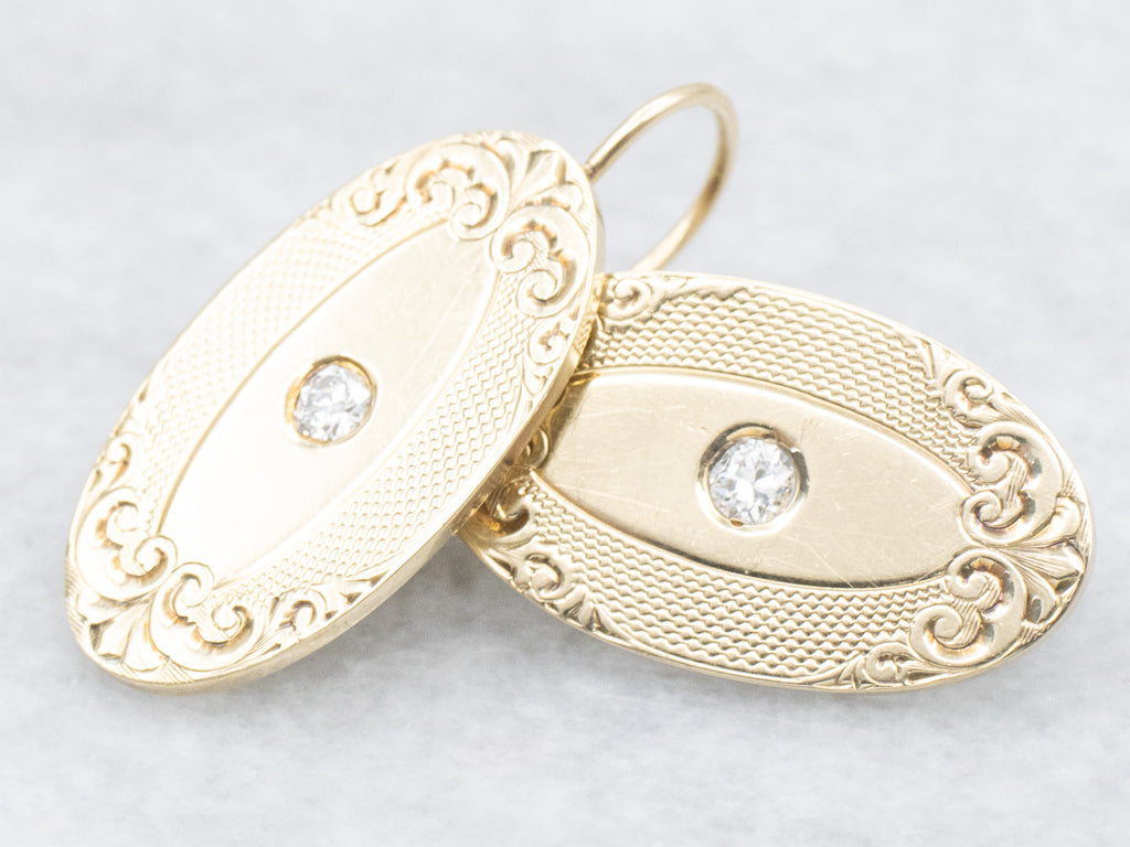 Engraved Gold and Diamond Cufflink Conversion Earrings