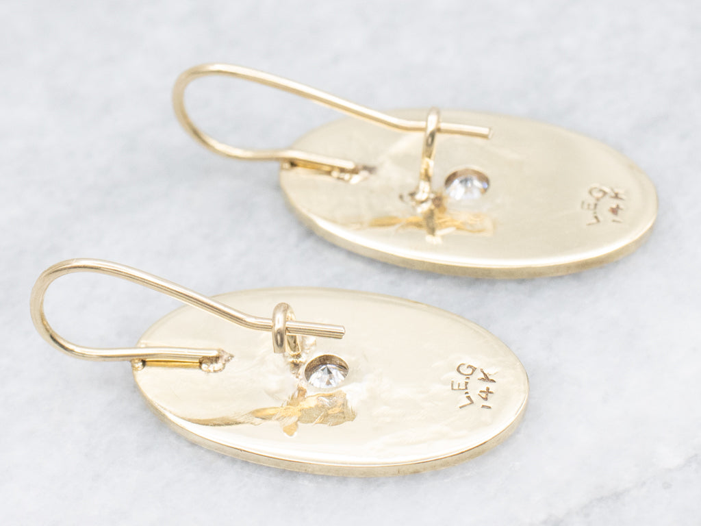 Engraved Gold and Diamond Cufflink Conversion Earrings