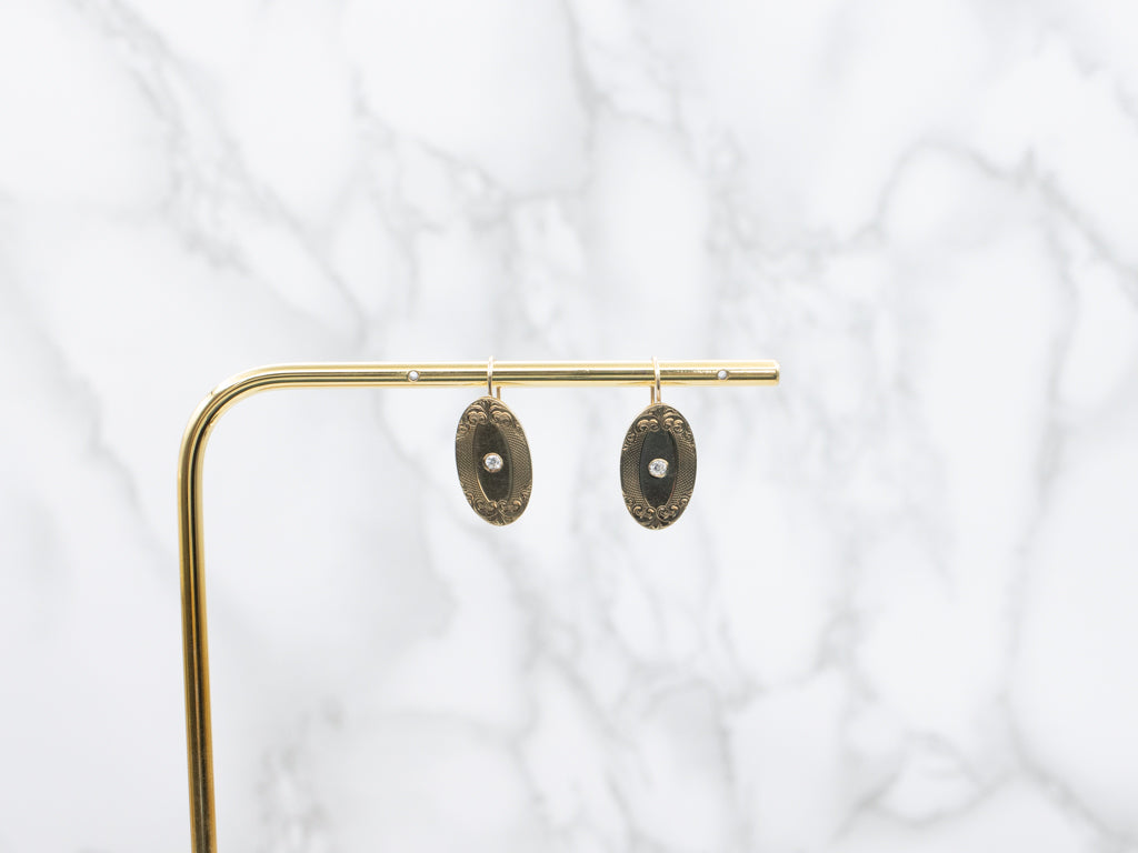 Engraved Gold and Diamond Cufflink Conversion Earrings