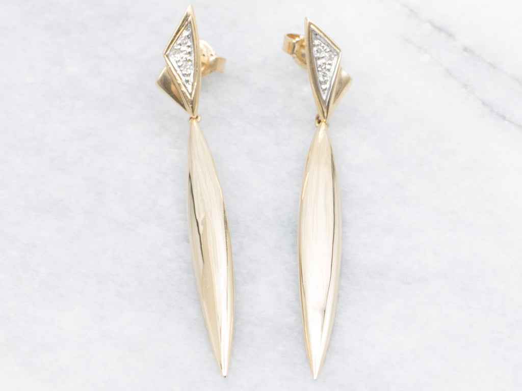 Modernist Diamond and Gold Geometric Drop Earrings