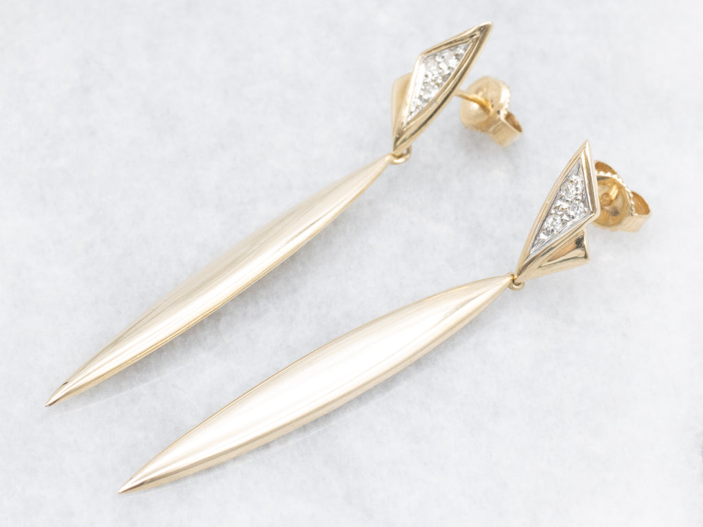 Modernist Diamond and Gold Geometric Drop Earrings