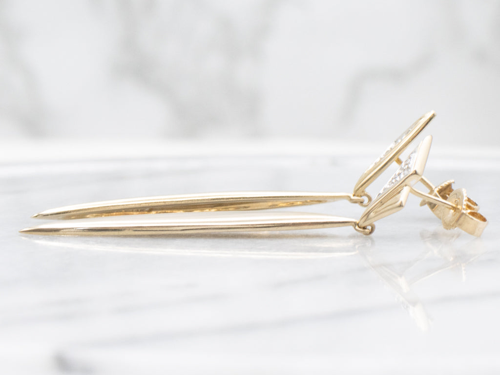 Modernist Diamond and Gold Geometric Drop Earrings