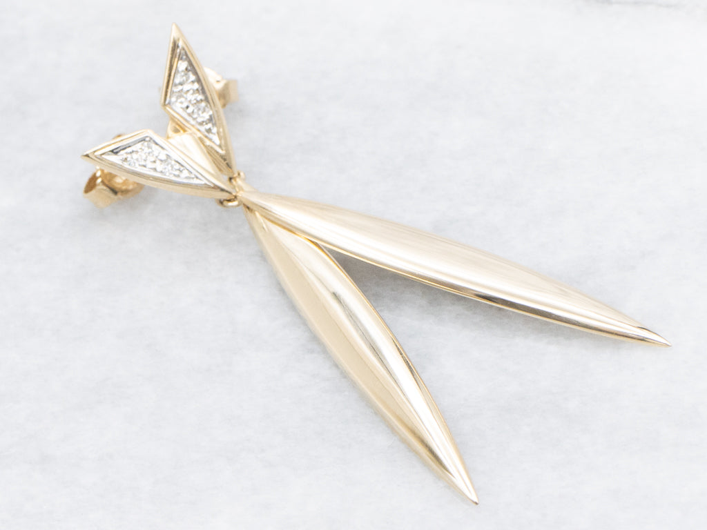 Modernist Diamond and Gold Geometric Drop Earrings