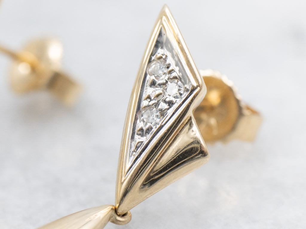 Modernist Diamond and Gold Geometric Drop Earrings
