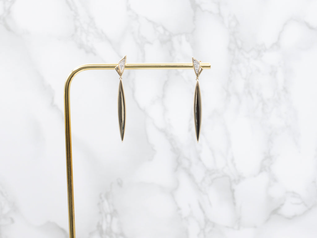 Modernist Diamond and Gold Geometric Drop Earrings