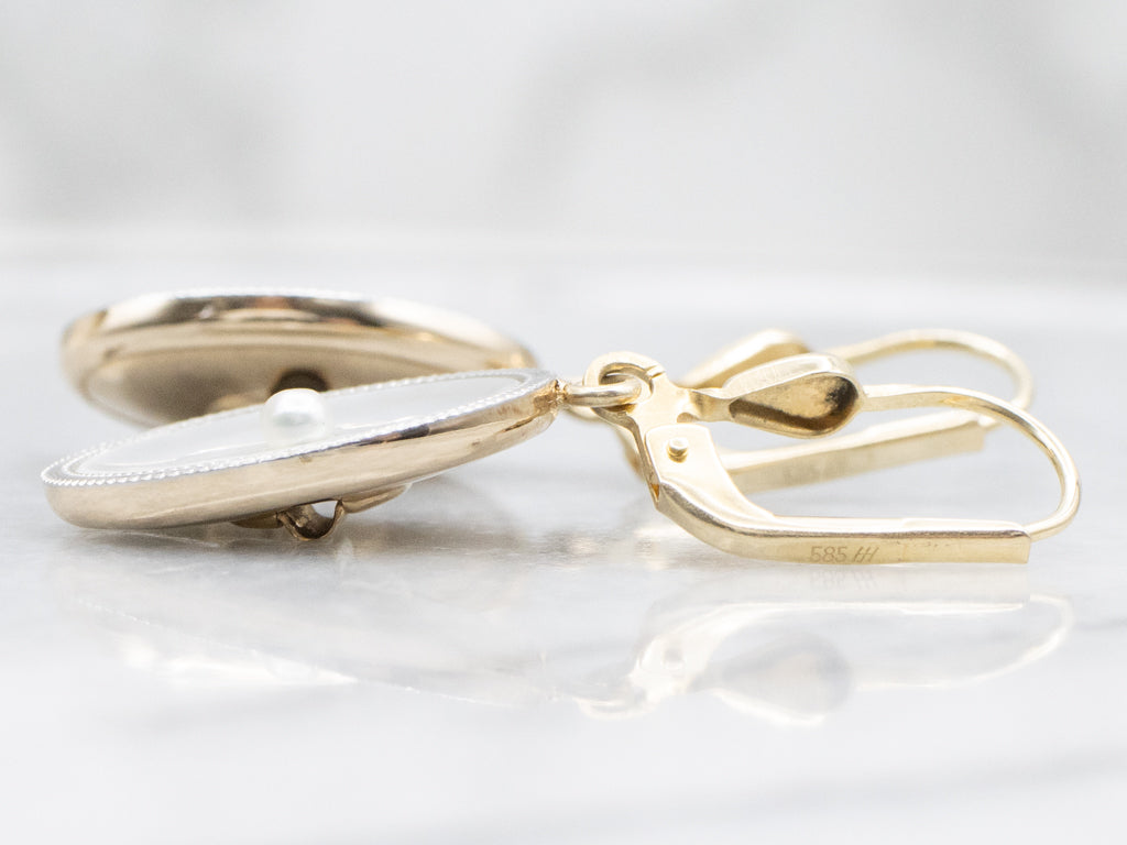 Mother-of-Pearl Cufflink Conversion Drop Earrings