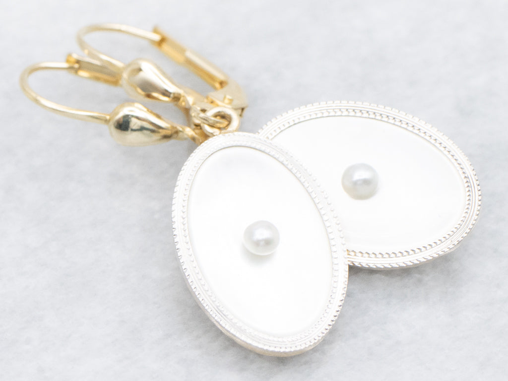 Mother-of-Pearl Cufflink Conversion Drop Earrings