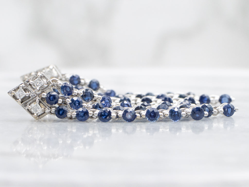 Sapphire and Princess-Cut Diamond Multi-Strand Drop Earrings