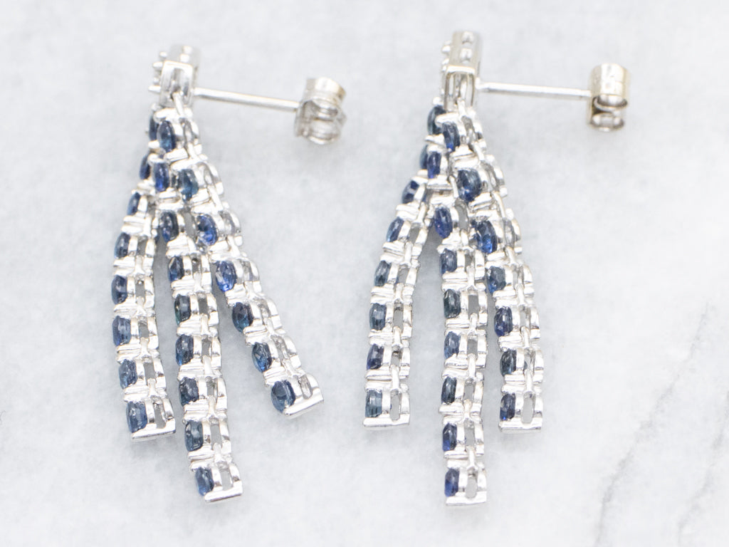 Sapphire and Princess-Cut Diamond Multi-Strand Drop Earrings