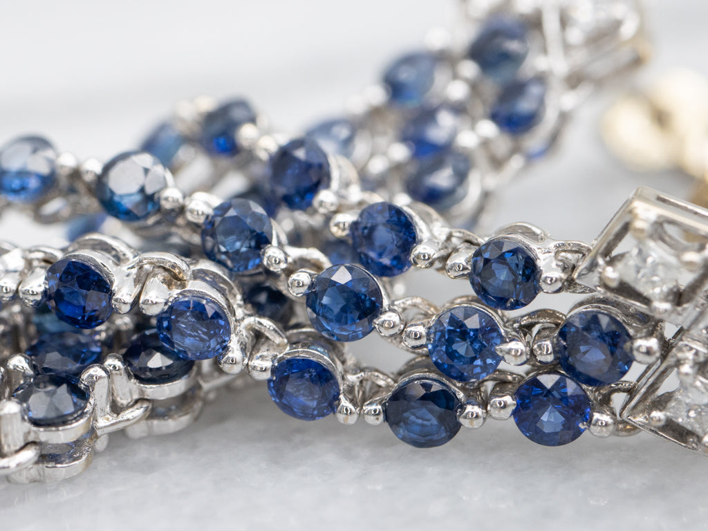 Sapphire and Princess-Cut Diamond Multi-Strand Drop Earrings