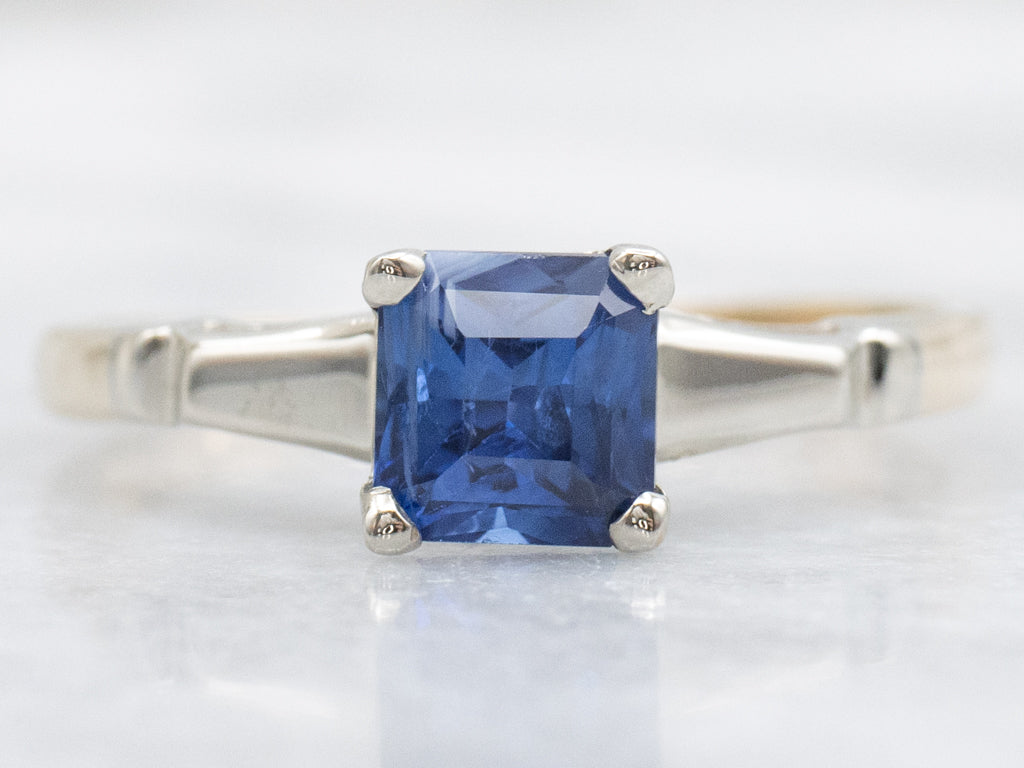 Vintage 1950s Square-Cut Sapphire Solitaire Ring