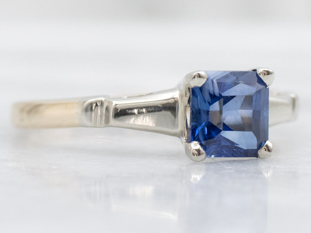 Vintage 1950s Square-Cut Sapphire Solitaire Ring