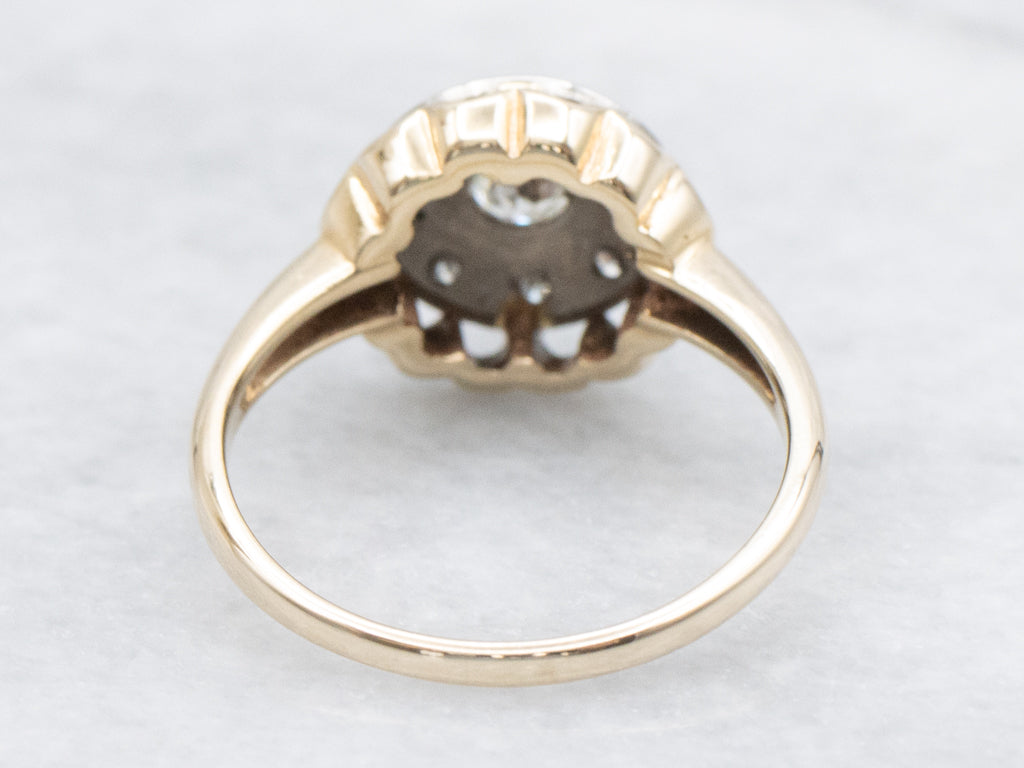 Edwardian Era European Cut Diamond Starburst Halo Ring