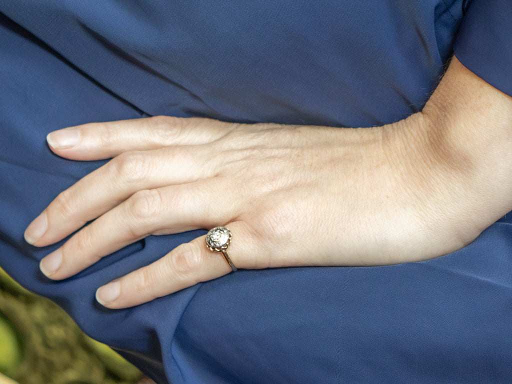Edwardian Era European Cut Diamond Starburst Halo Ring