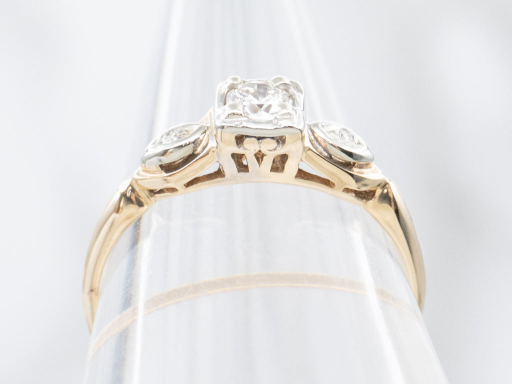 Three-Stone Retro Diamond Engagement Ring
