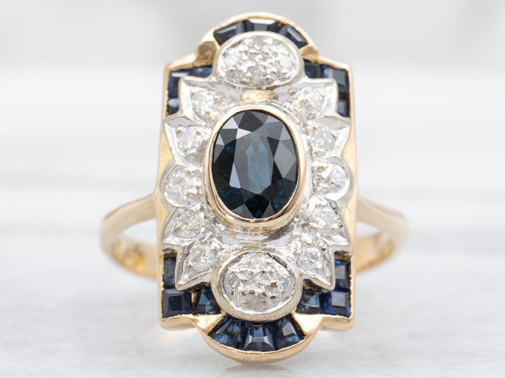 Antique Sapphire and Diamond Dinner Ring