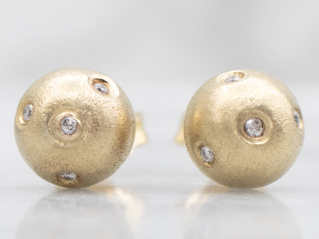 Brushed Gold Etoile Diamond Ball Stud Earrings