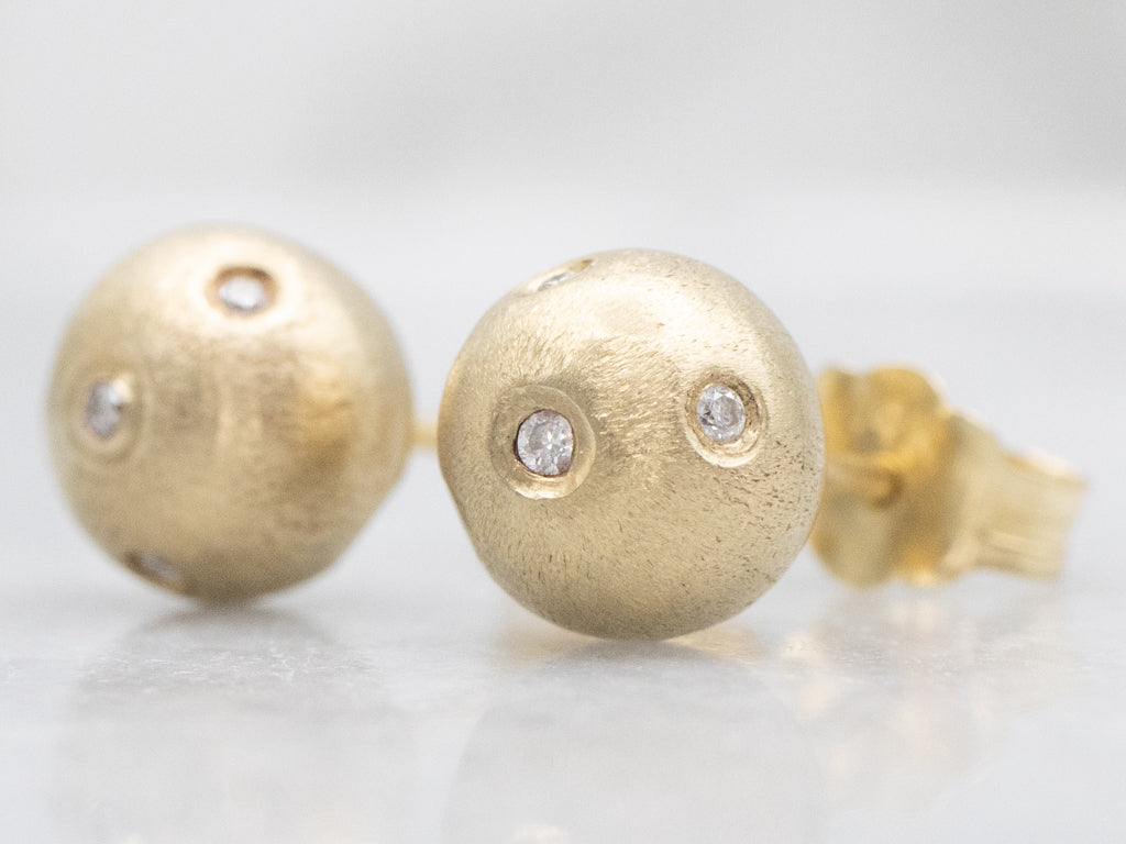 Brushed Gold Etoile Diamond Ball Stud Earrings