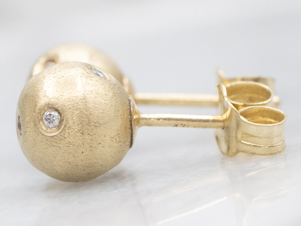 Brushed Gold Etoile Diamond Ball Stud Earrings