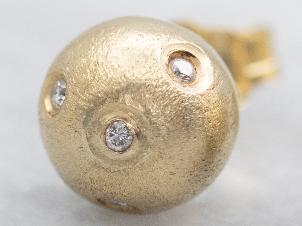 Brushed Gold Etoile Diamond Ball Stud Earrings