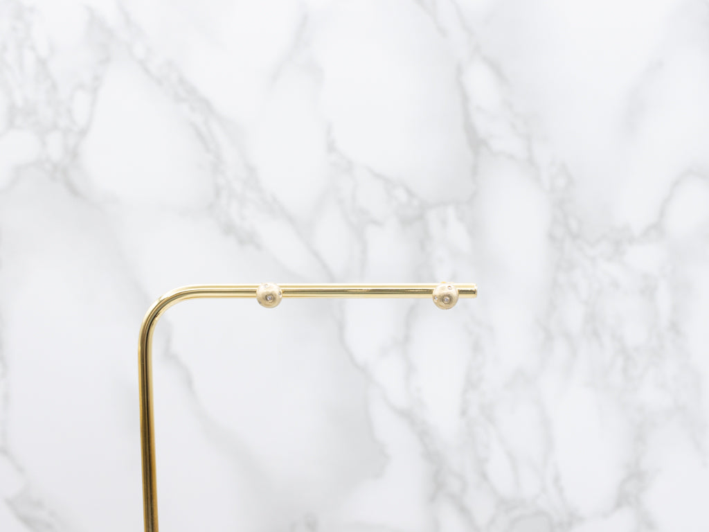 Brushed Gold Etoile Diamond Ball Stud Earrings