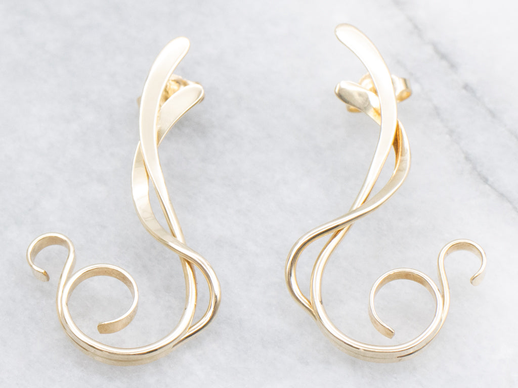 Swirling Yellow Gold Drop Earrings