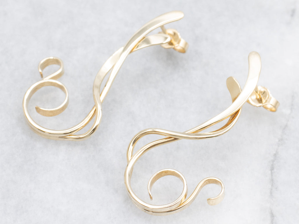 Swirling Yellow Gold Drop Earrings