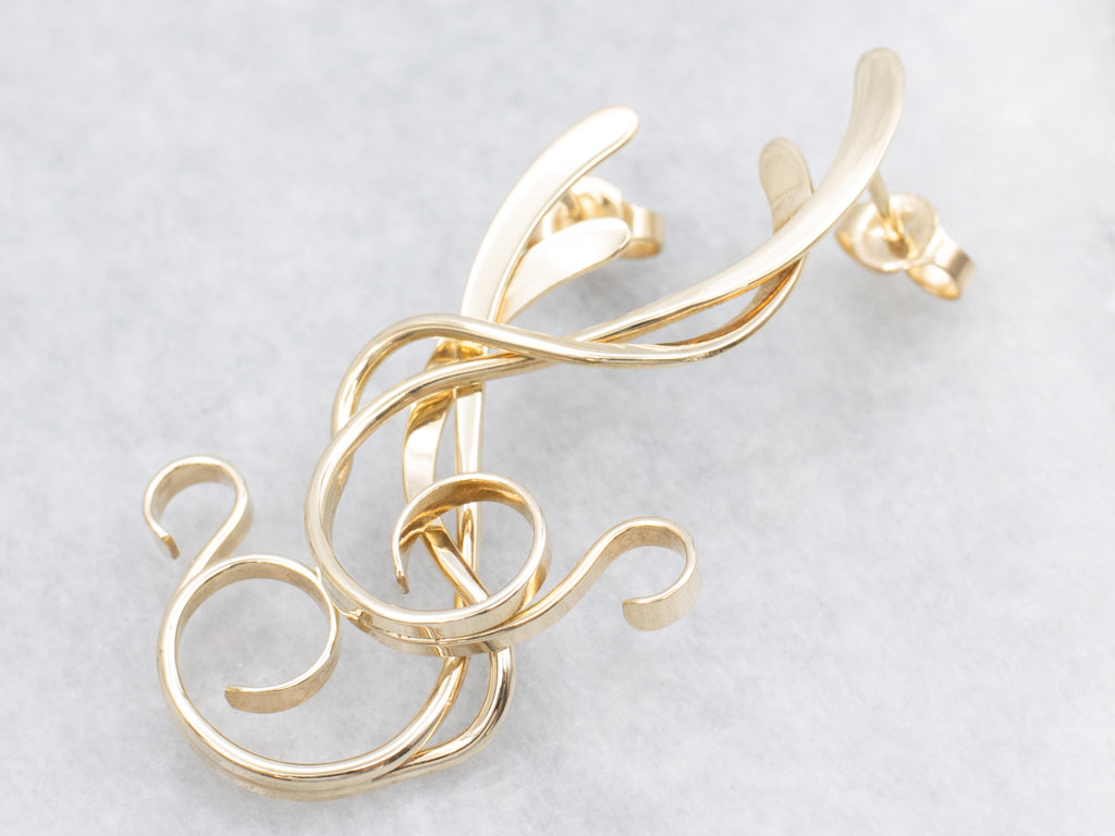 Swirling Yellow Gold Drop Earrings