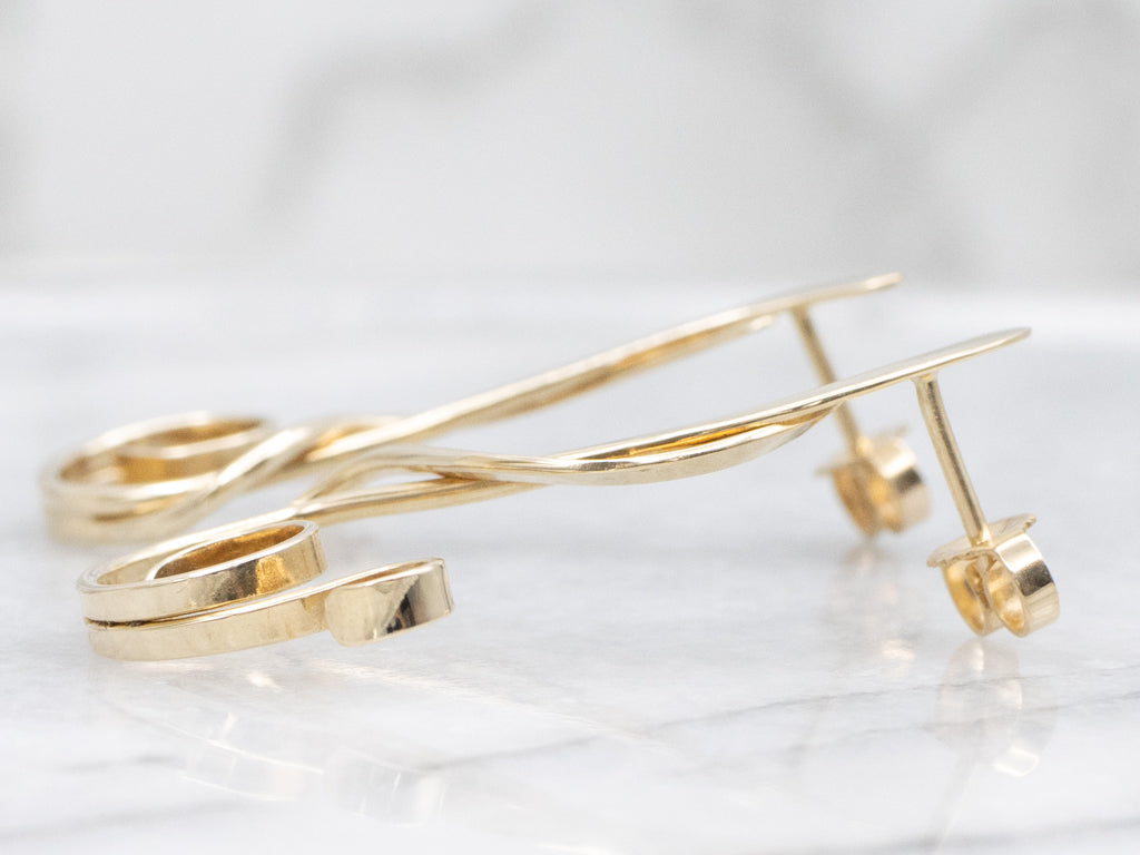 Swirling Yellow Gold Drop Earrings