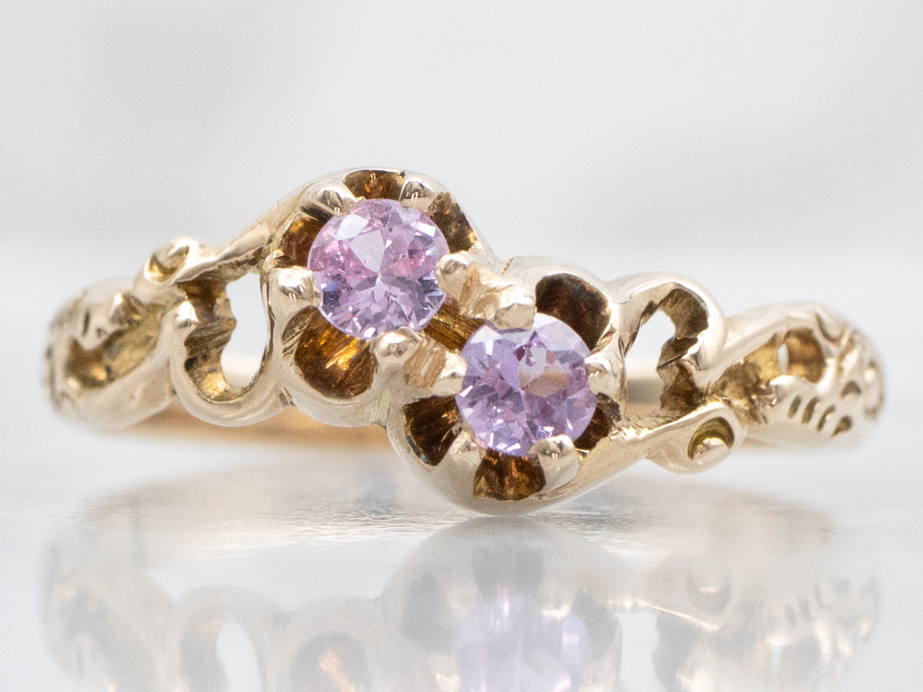 Victorian-Era Gold Double Pink Sapphire Bypass Ring