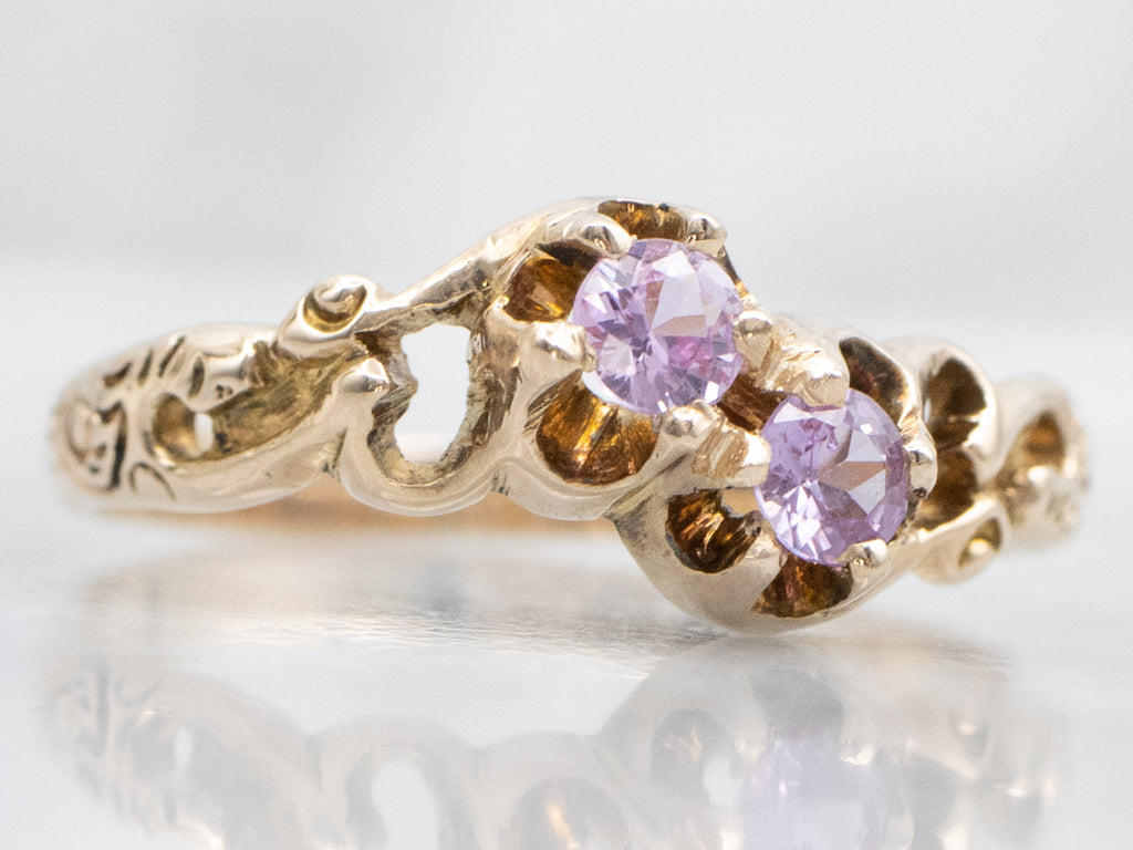 Victorian-Era Gold Double Pink Sapphire Bypass Ring