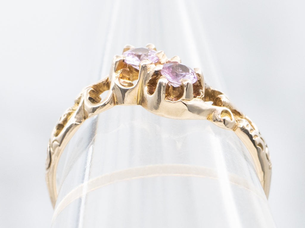 Victorian-Era Gold Double Pink Sapphire Bypass Ring