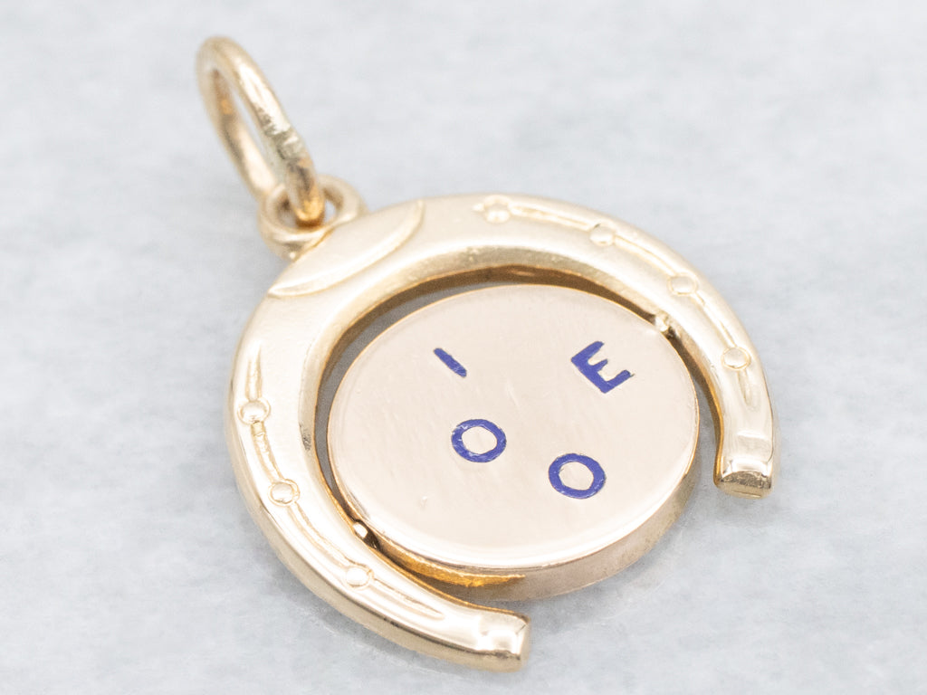 Lucky Golden Horseshoe and Enamel "I Love You" Vintage Spinning Charm