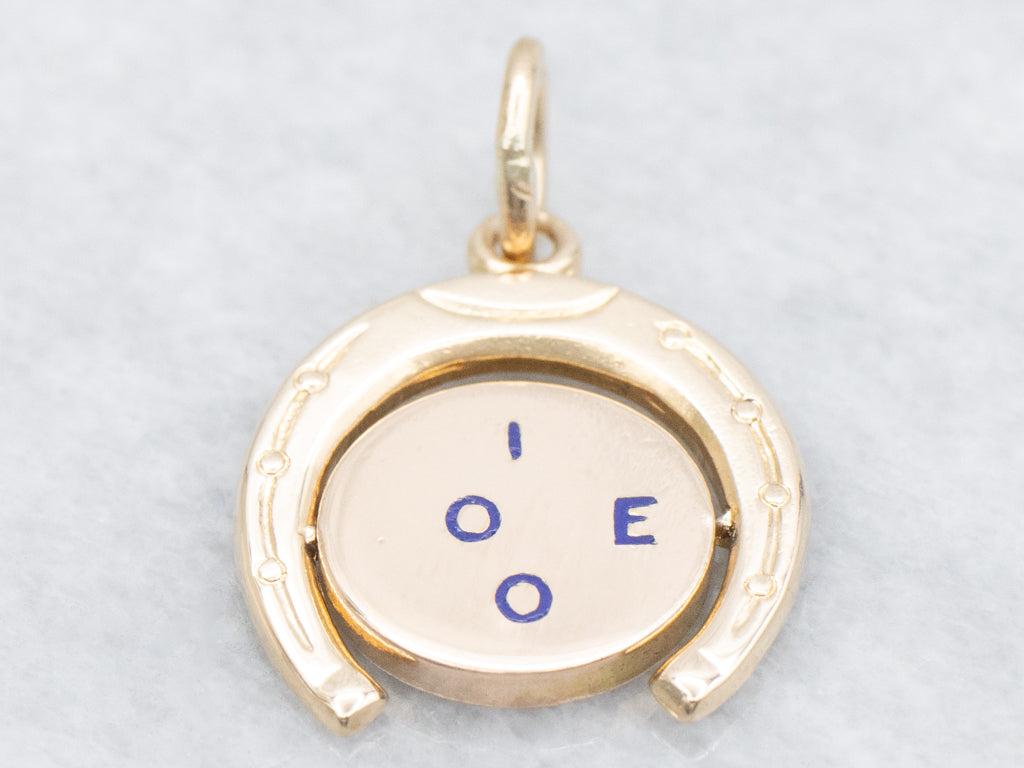Lucky Golden Horseshoe and Enamel "I Love You" Vintage Spinning Charm