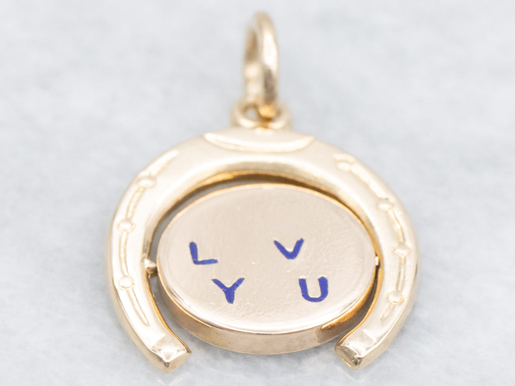 Lucky Golden Horseshoe and Enamel "I Love You" Vintage Spinning Charm
