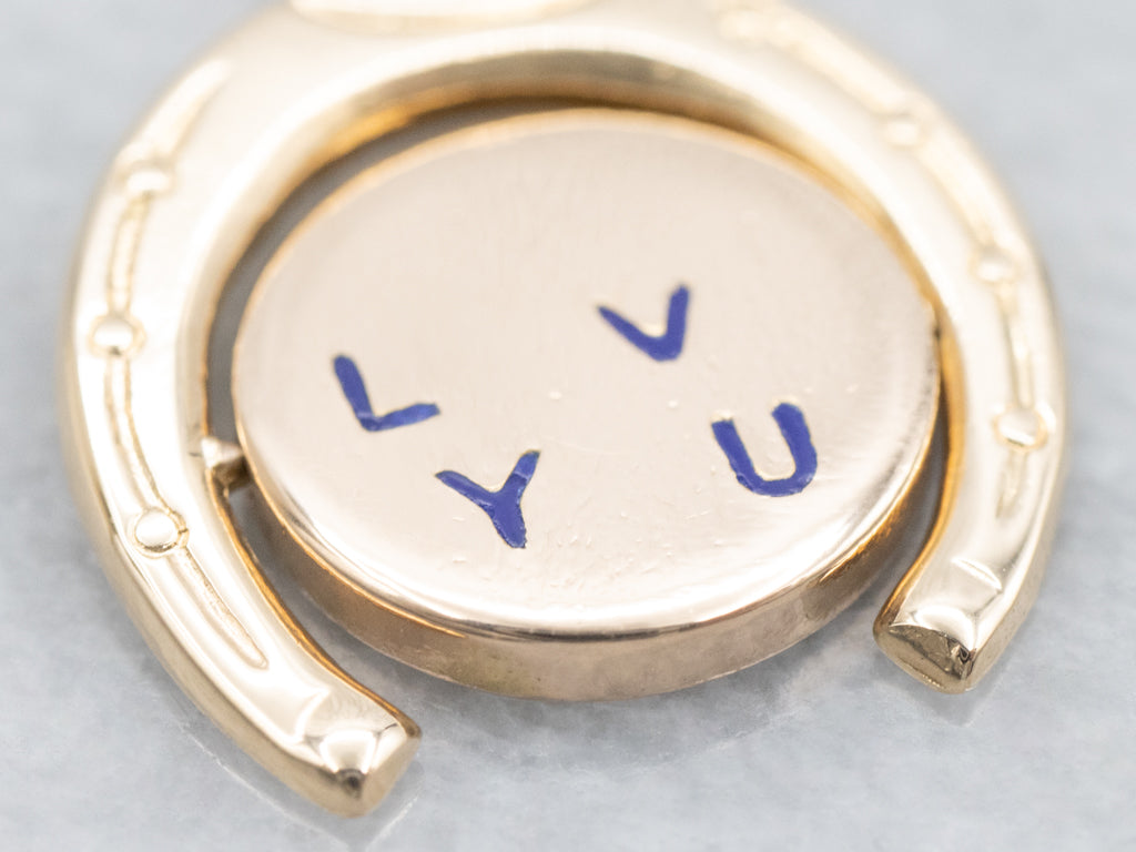 Lucky Golden Horseshoe and Enamel "I Love You" Vintage Spinning Charm