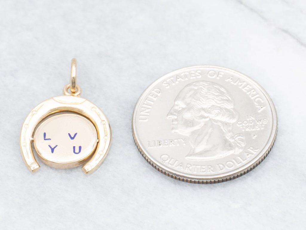 Lucky Golden Horseshoe and Enamel "I Love You" Vintage Spinning Charm