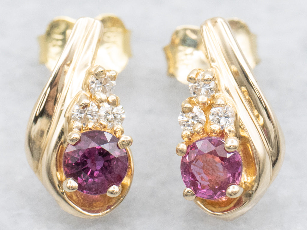 Yellow Gold Ruby and Diamond Earrings