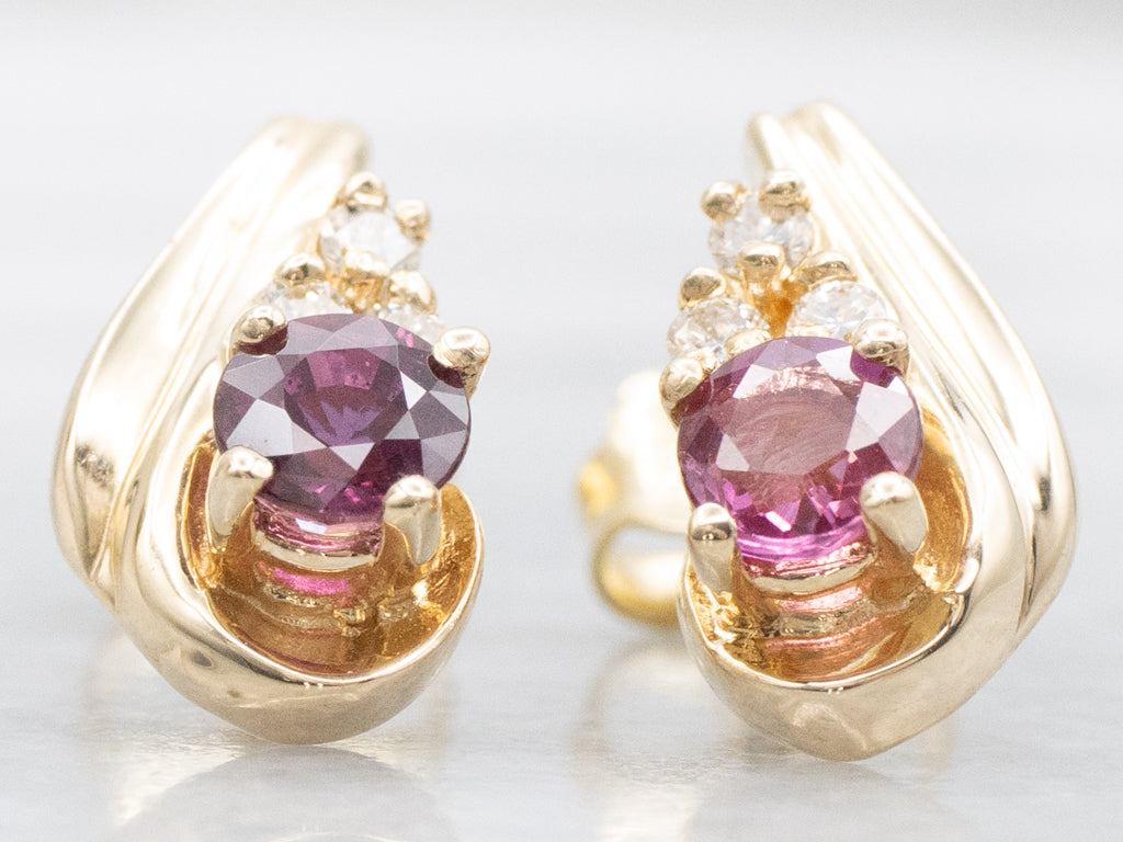 Yellow Gold Ruby and Diamond Earrings