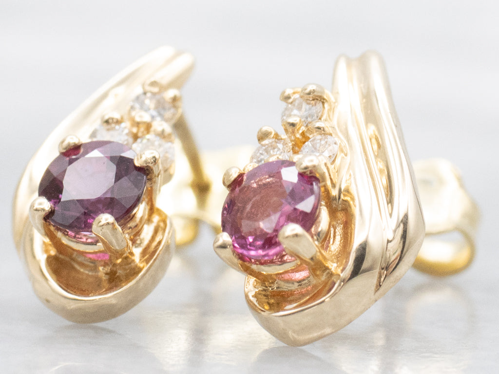 Yellow Gold Ruby and Diamond Earrings