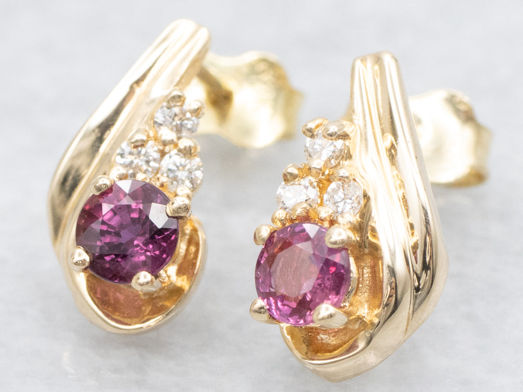 Yellow Gold Ruby and Diamond Earrings