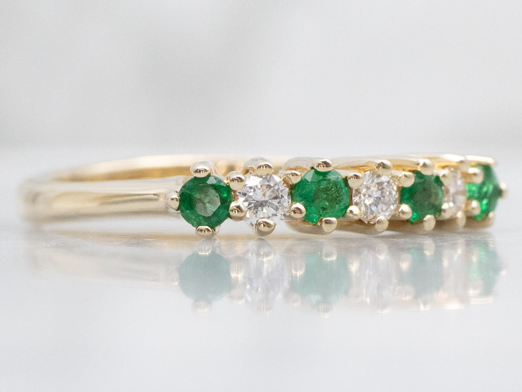 Alternating Diamond and Emerald Gemstone Band